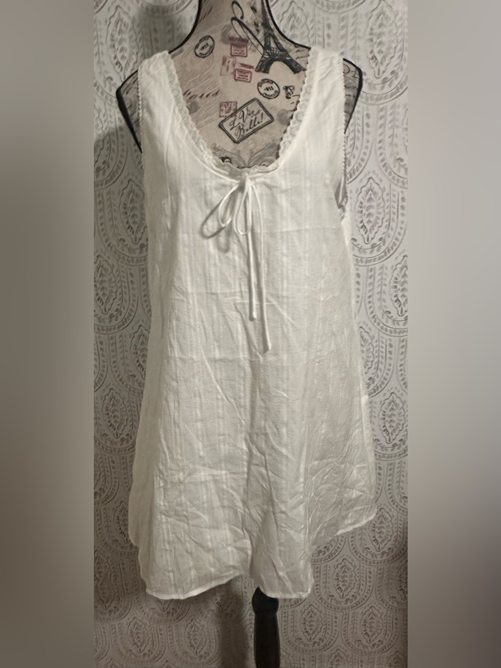 Women's White Sleeveless Nightdress with Lace Trim